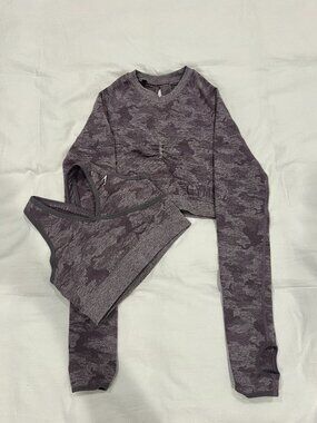 Gymshark Purple Camo Top and Sports Bra Set